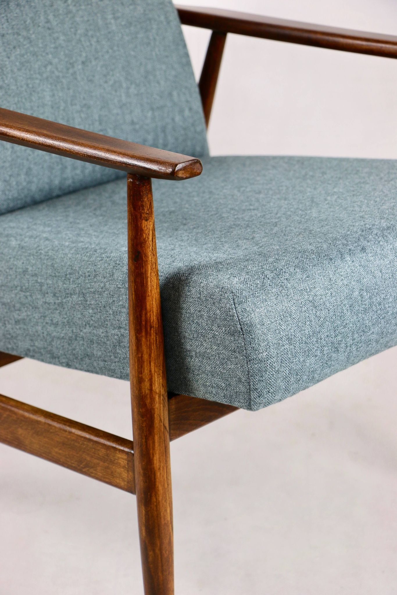 Armchair 'Lis', 1970s turquoise tweed design by Henryk Lis - brown beech wood