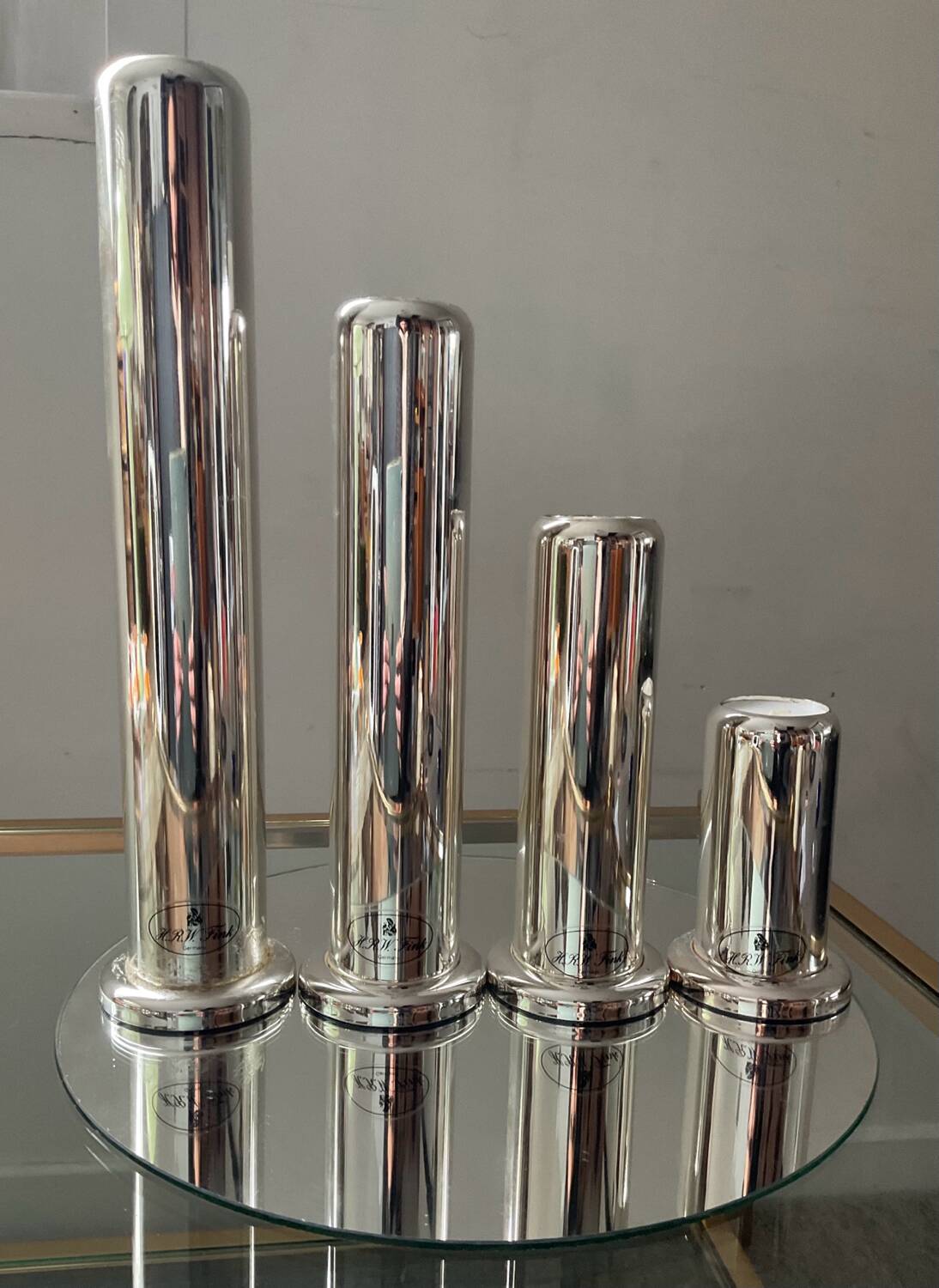 Series 4 HRW Fink Germany candlesticks from the 70s in silver metal