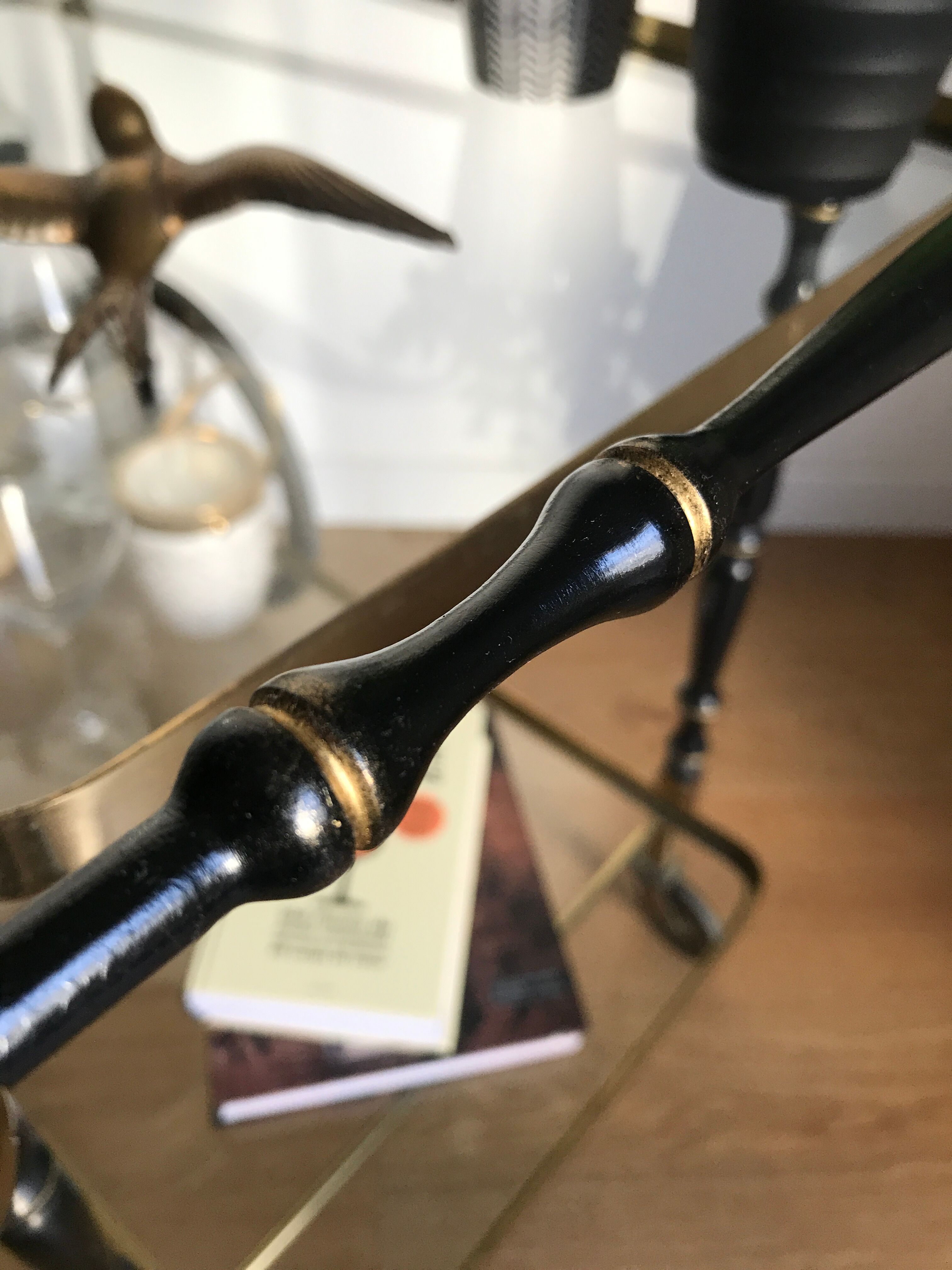 Vintage rolling golden and black dessert in brass and glass