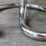 Table basse années 1970 en verre fumé et chrome