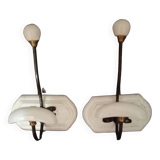 2 vintage wooden and ceramic coat hooks