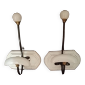 2 vintage wooden and ceramic coat hooks