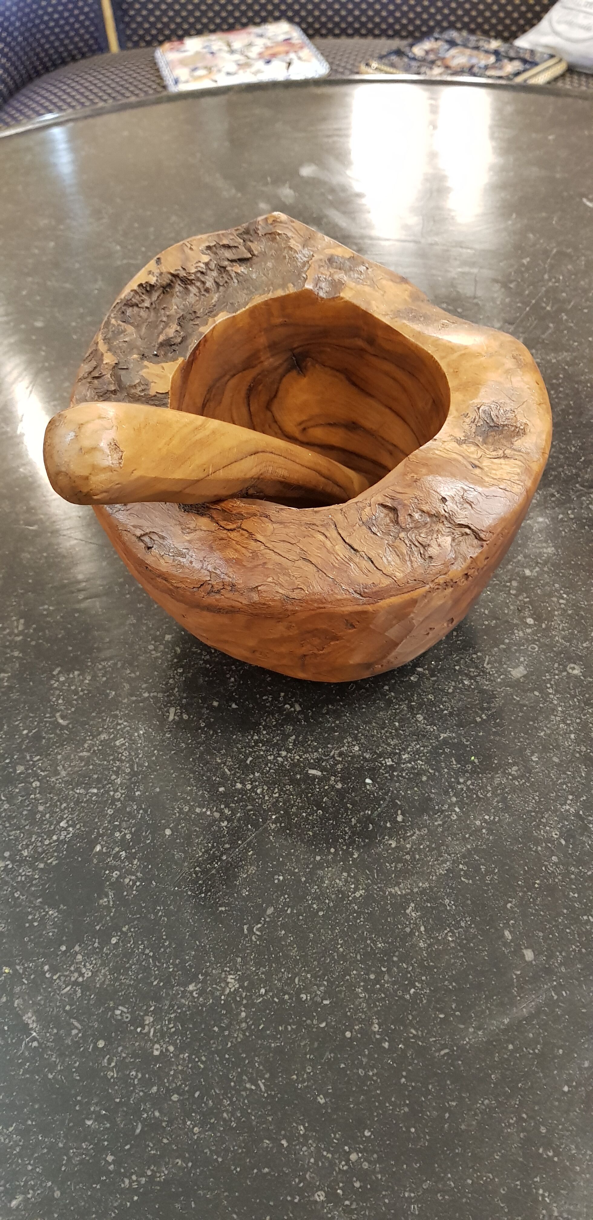 Mortar and wooden pestle