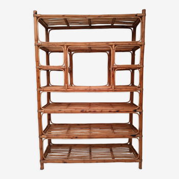 Bookcase shelf in bamboo and vintage rattan