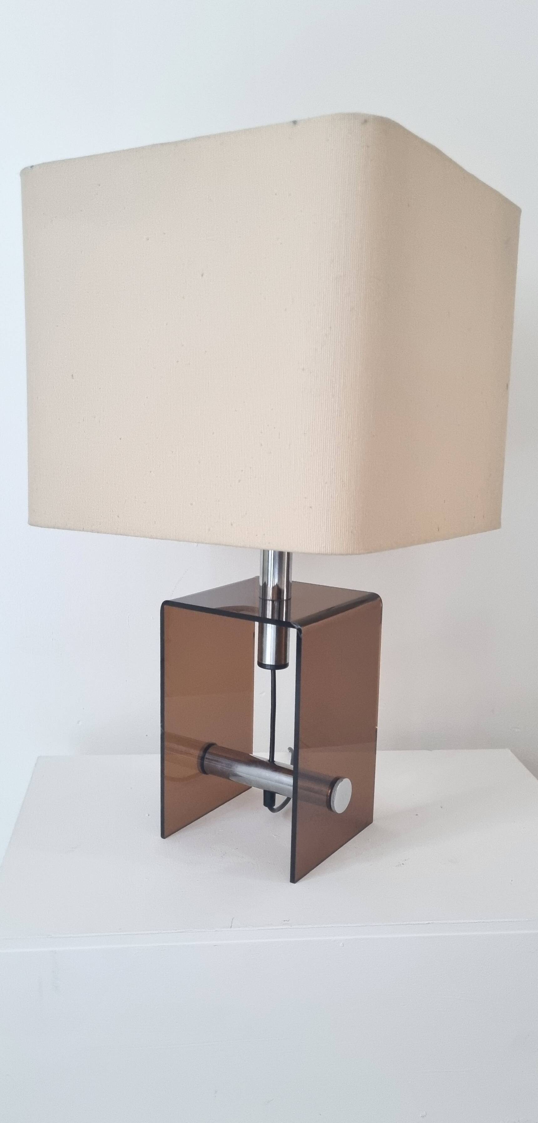 Mid-century smokey brown acrylic glass and chrome table lamp, 1970s