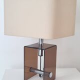 Mid-century smokey brown acrylic glass and chrome table lamp, 1970s