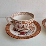 Two cups with saucers with Asian decorations, Gien earthenware