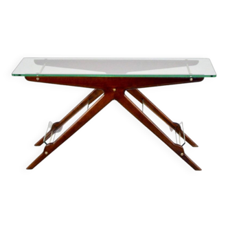 Italian Coffee table in mahogany, brass and glass