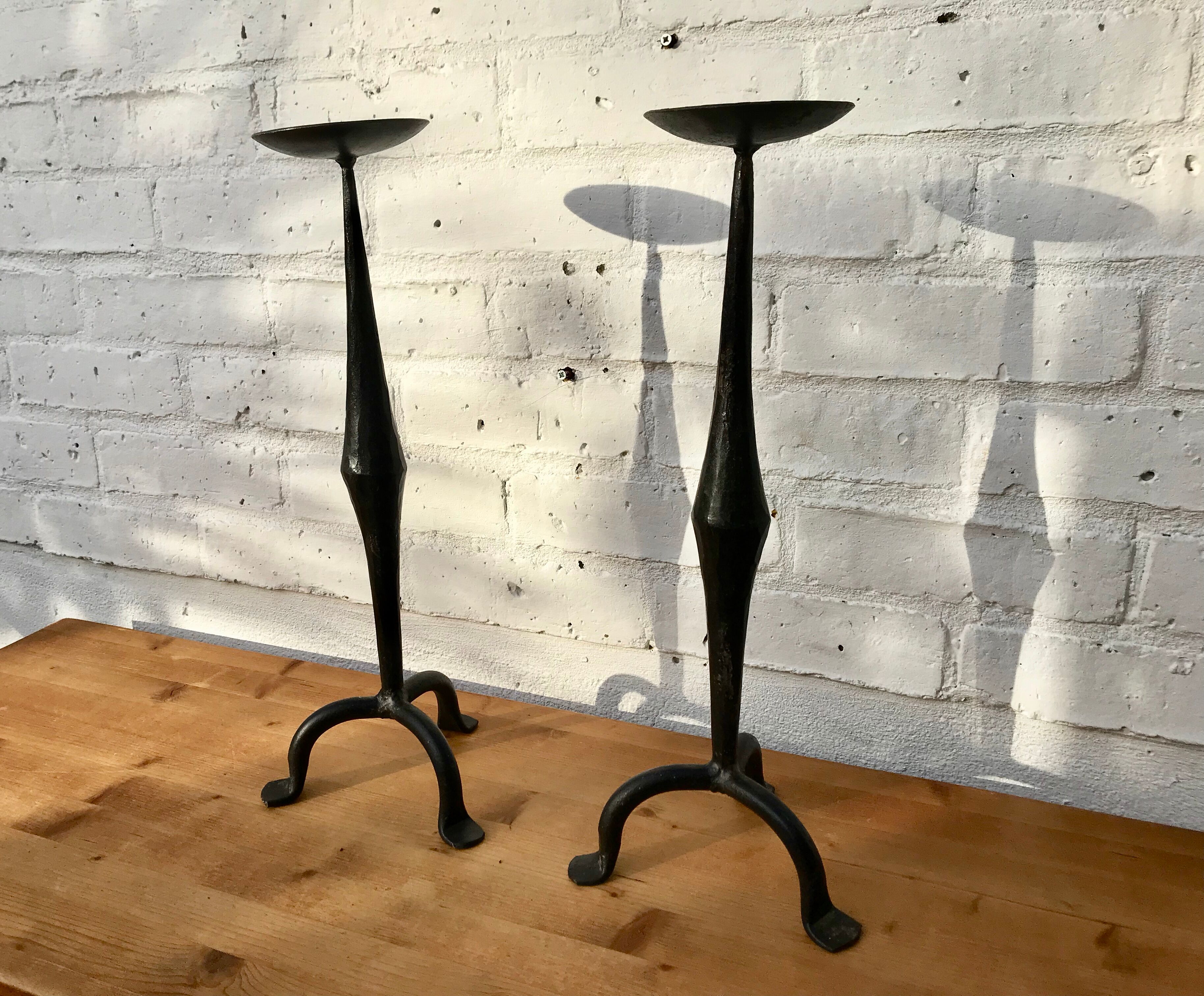 Pair of wrought iron candlesticks black gothic