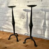 Pair of wrought iron candlesticks black gothic