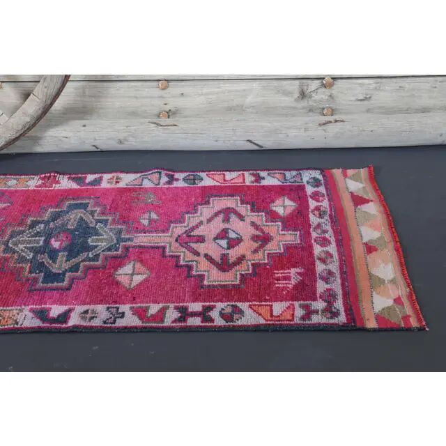 1970s Vintage Turkish Hand-Knotted Wool Cotton Purple Runner Rug 87x310
