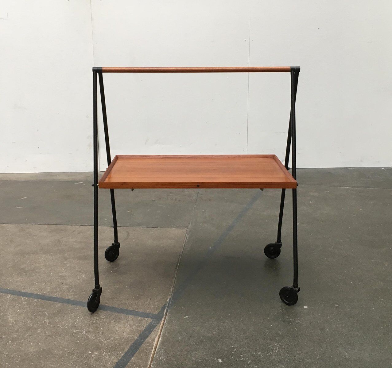 Mid-century folding teak serving trolley