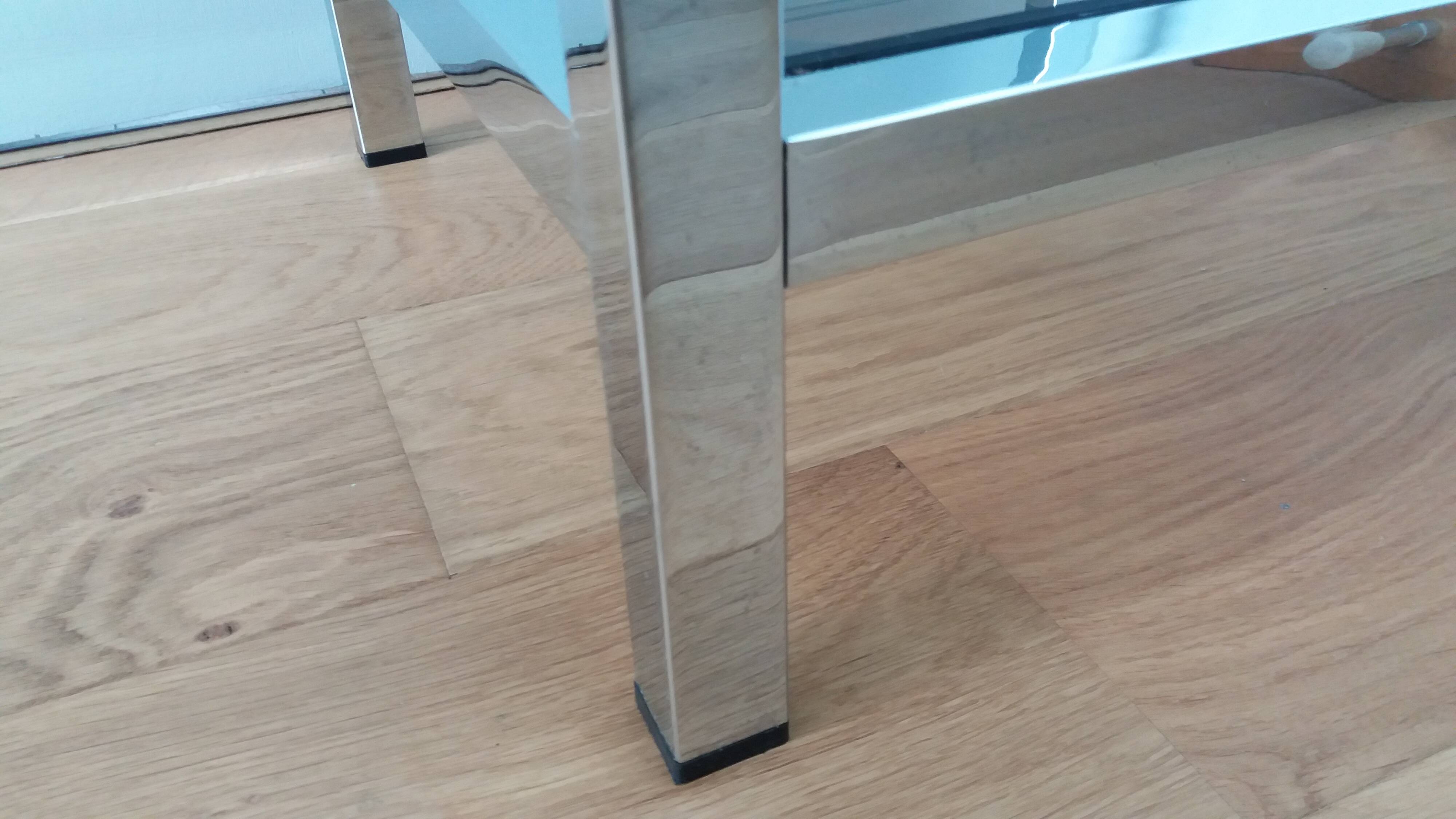 Chrome metal and smoked glass console