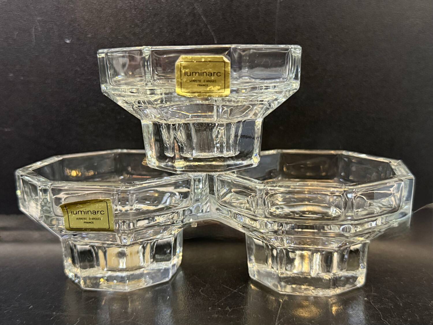 Set of 3 glass candle holders Luminarc – Vintage France