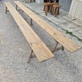 Pair of rustic oak and fir farmhouse benches 1900s - 3m85