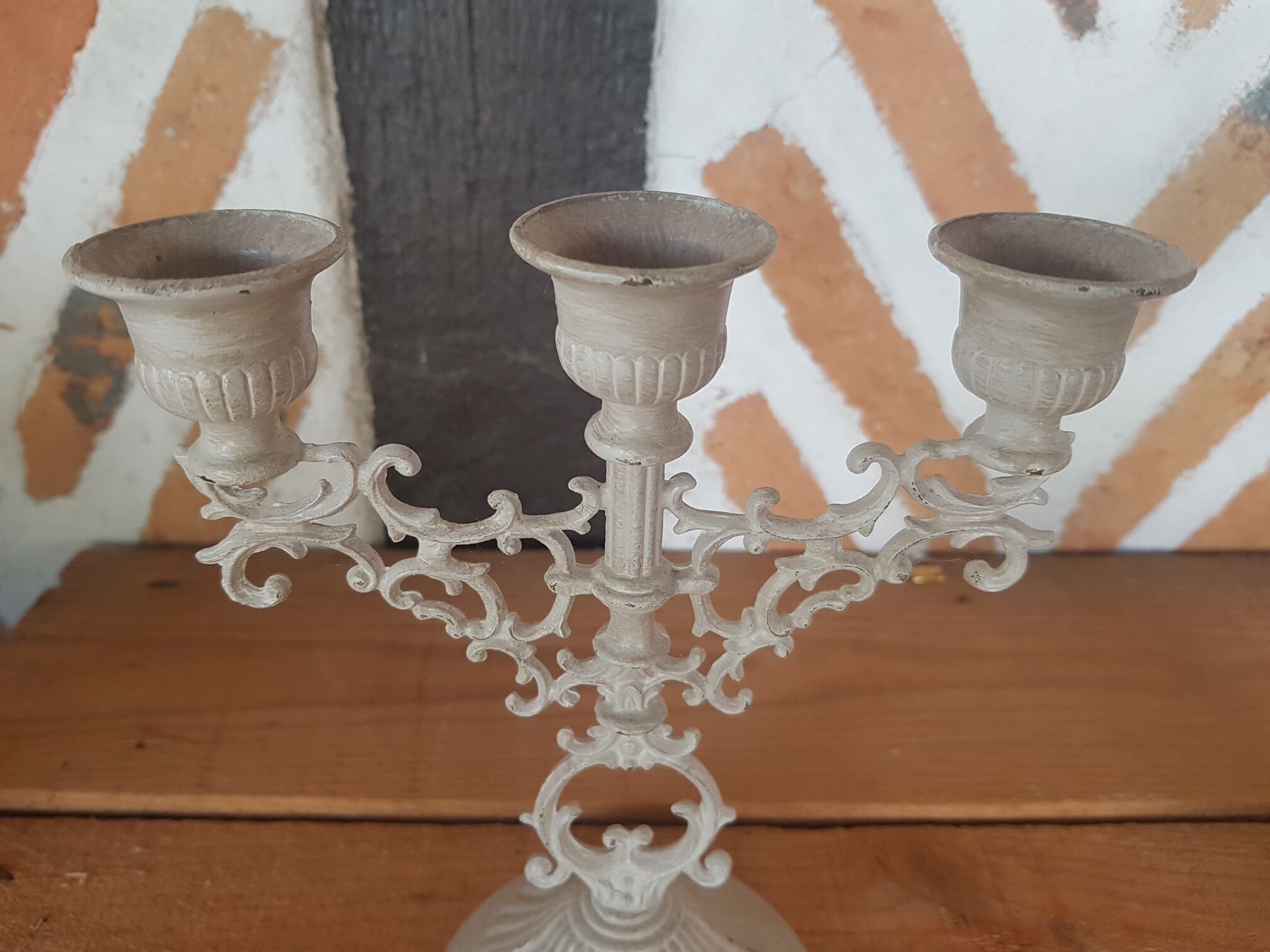 Pair candlesticks candlesticks 3 fires patina linen