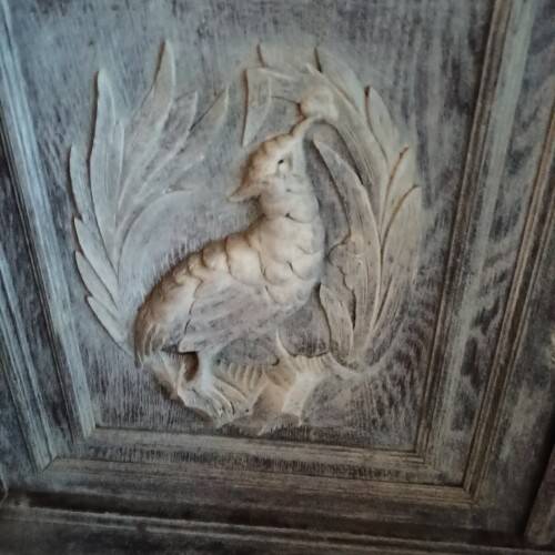 Carved two-body sideboard with 2 lions