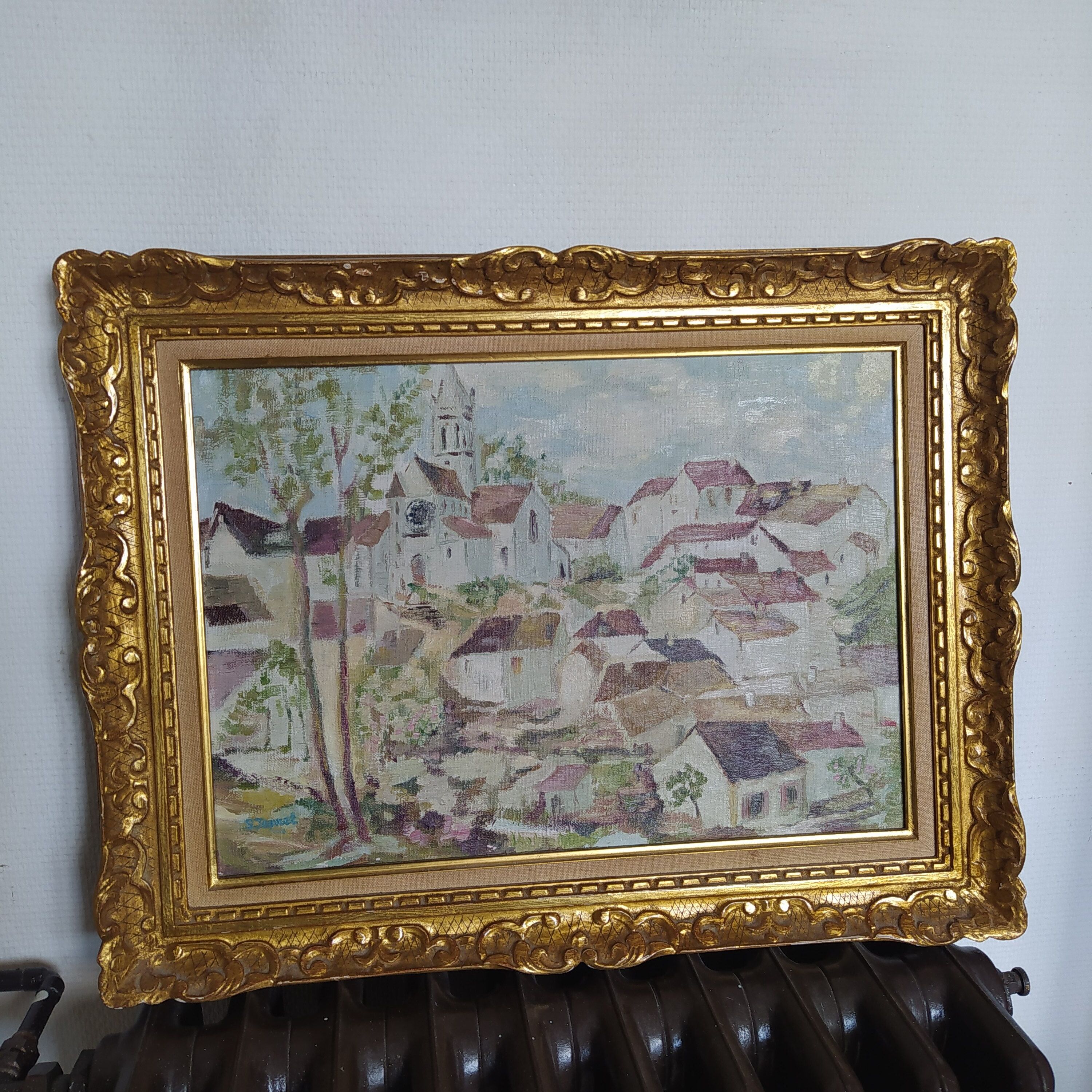 Oil on canvas signed  STourret village de beaulieu