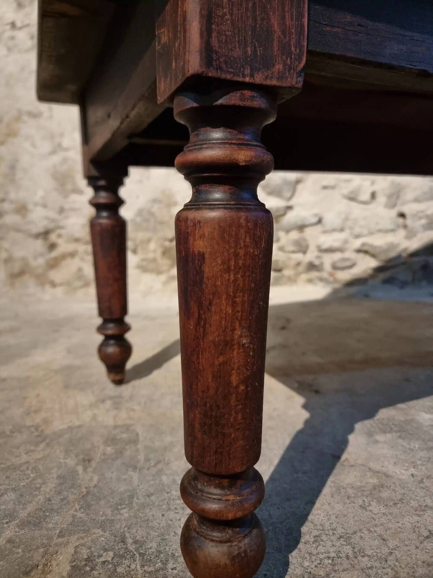Antique French oak station bench – double-sided, 19th century (140 x 61 x 86 cm)