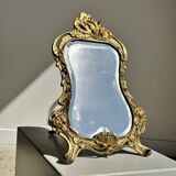 Art Deco style gilded bronze mirror with beveled glass H40cm