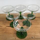 Set of 6 glasses of champagne crystal cut green foot