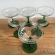 Set of 6 glasses of champagne crystal cut green foot