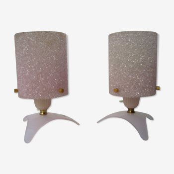 Pair of pink bedside lamps offal day vintage granite effect