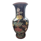 Large vintage ceramic vase with floral decoration