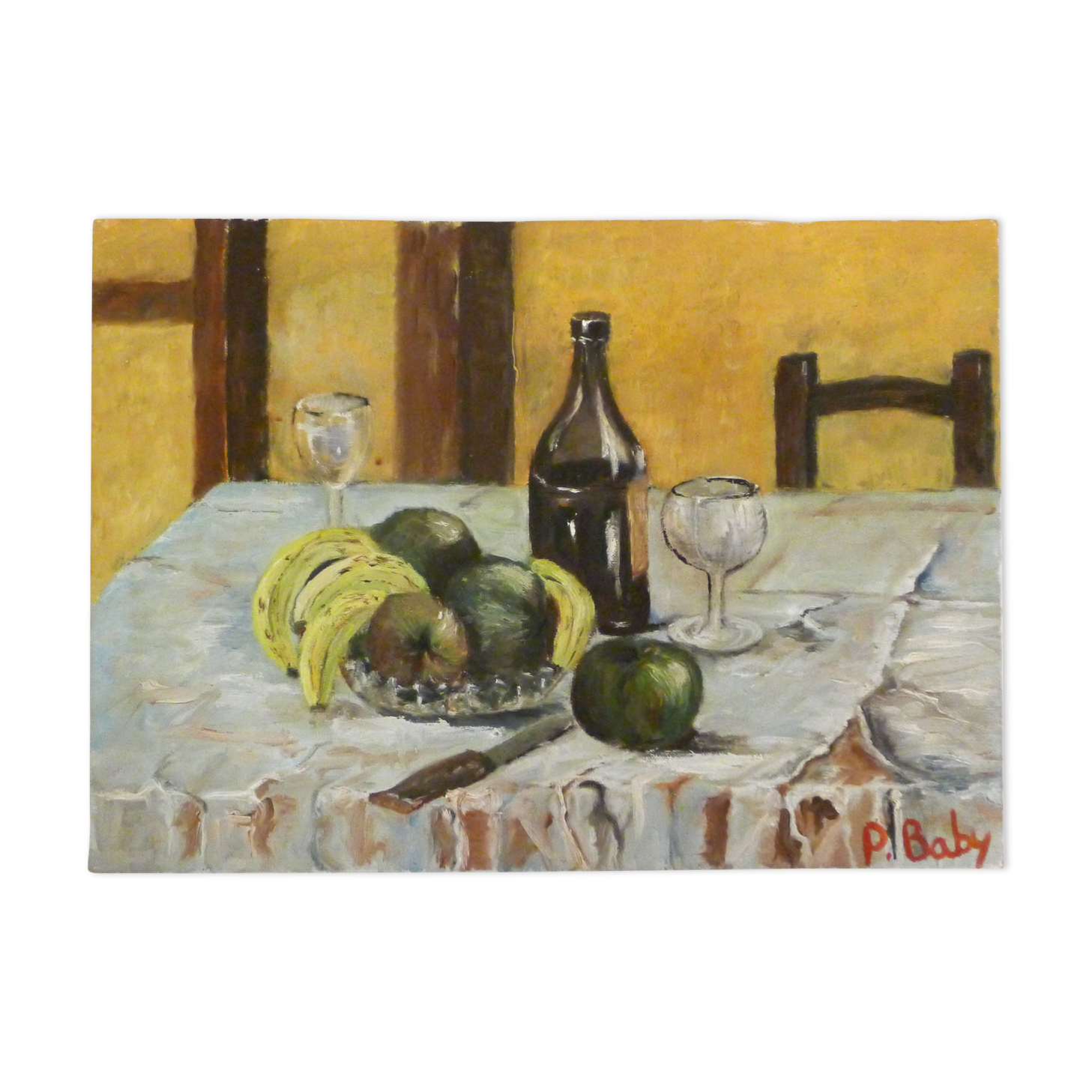 Signed still life, oil on canvas