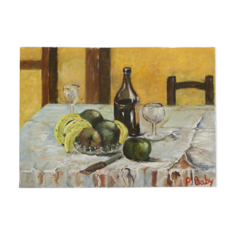 Signed still life, oil on canvas