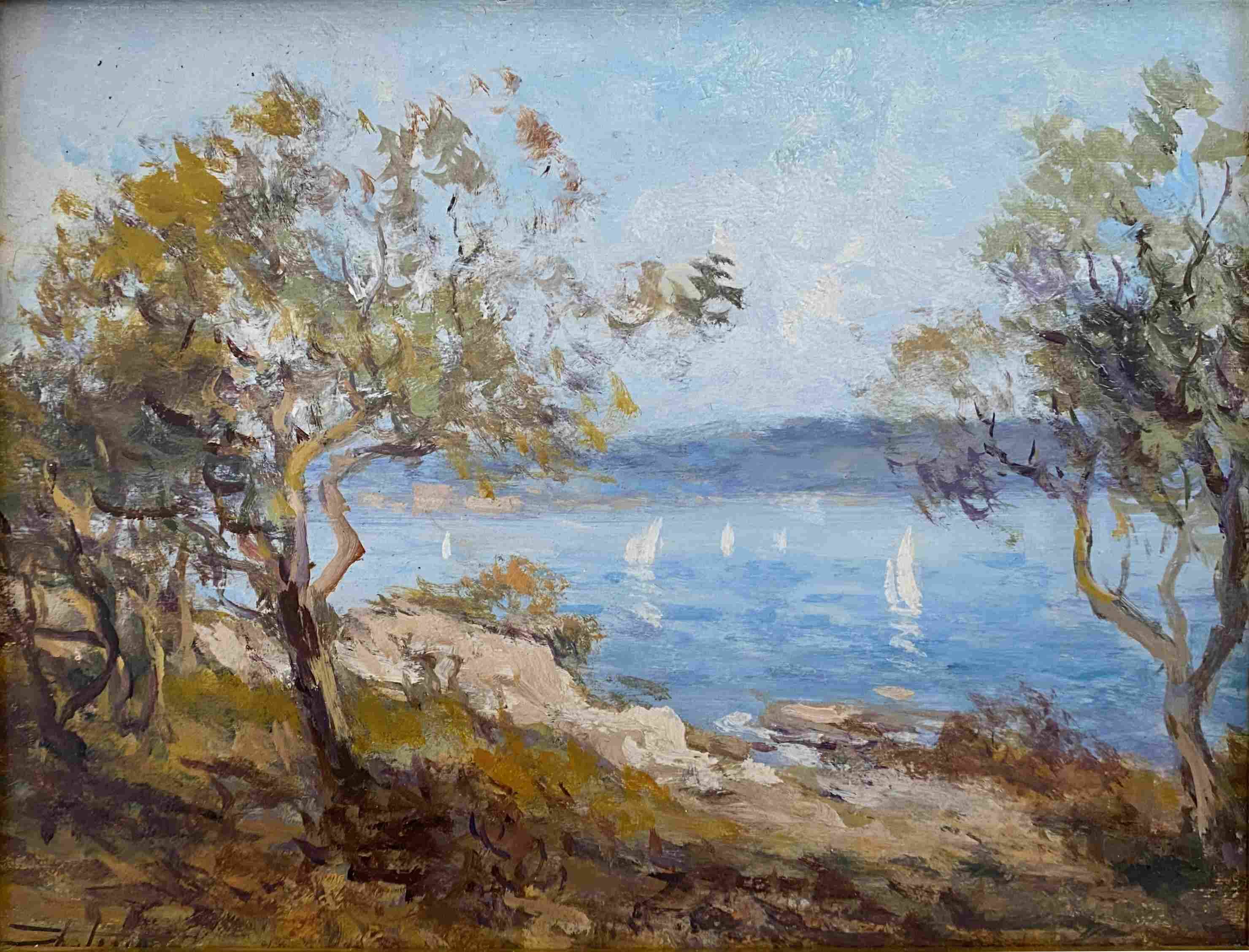 Marine painting HST “Edge of the Mediterranean” signed + frame