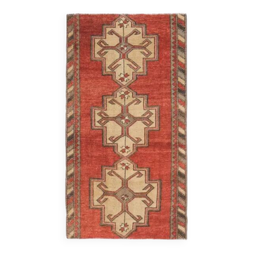 1970s Turkish Oushak Handmade Wool Cotton Red Area Rug 107x200