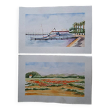 2 signed and authentic watercolors by Josette LOINTIER