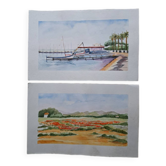 2 signed and authentic watercolors by Josette LOINTIER