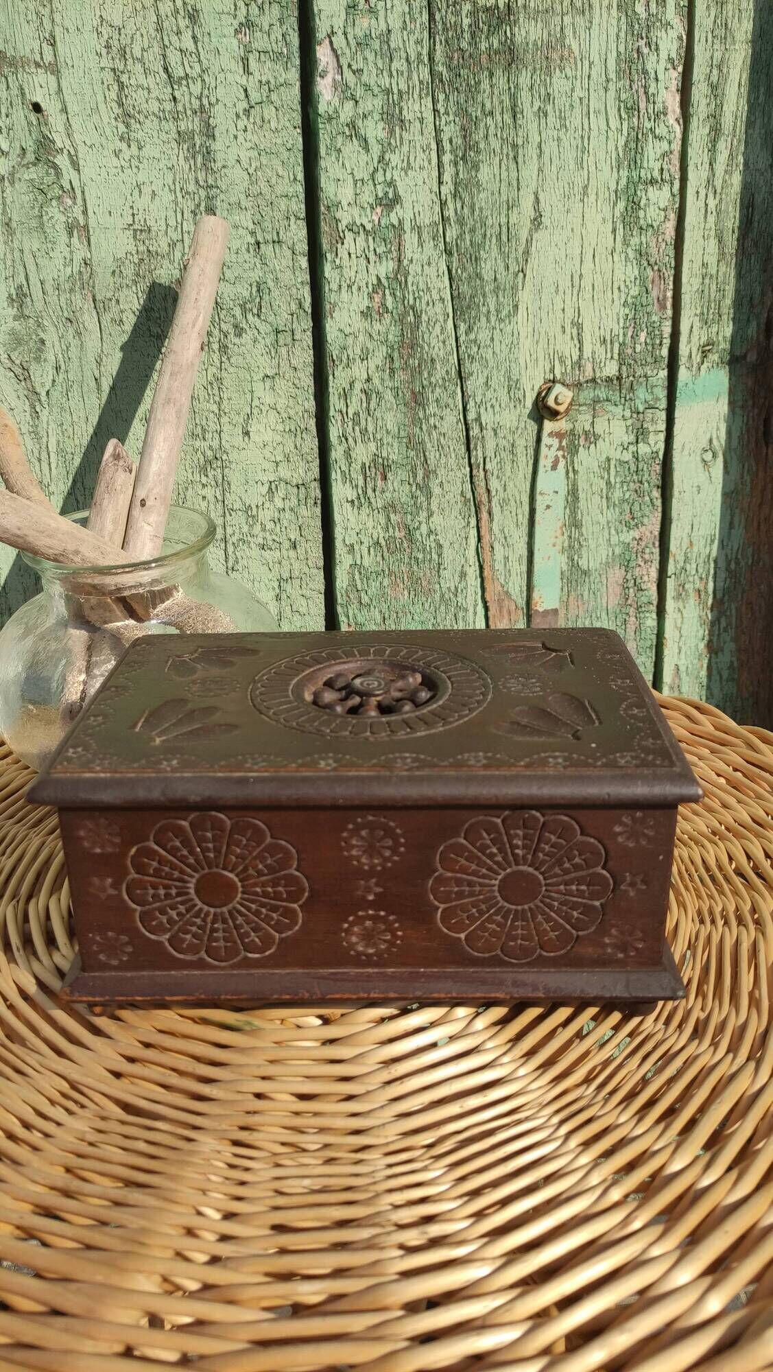 Old artisanal box in carved wood made of French (Brittany)