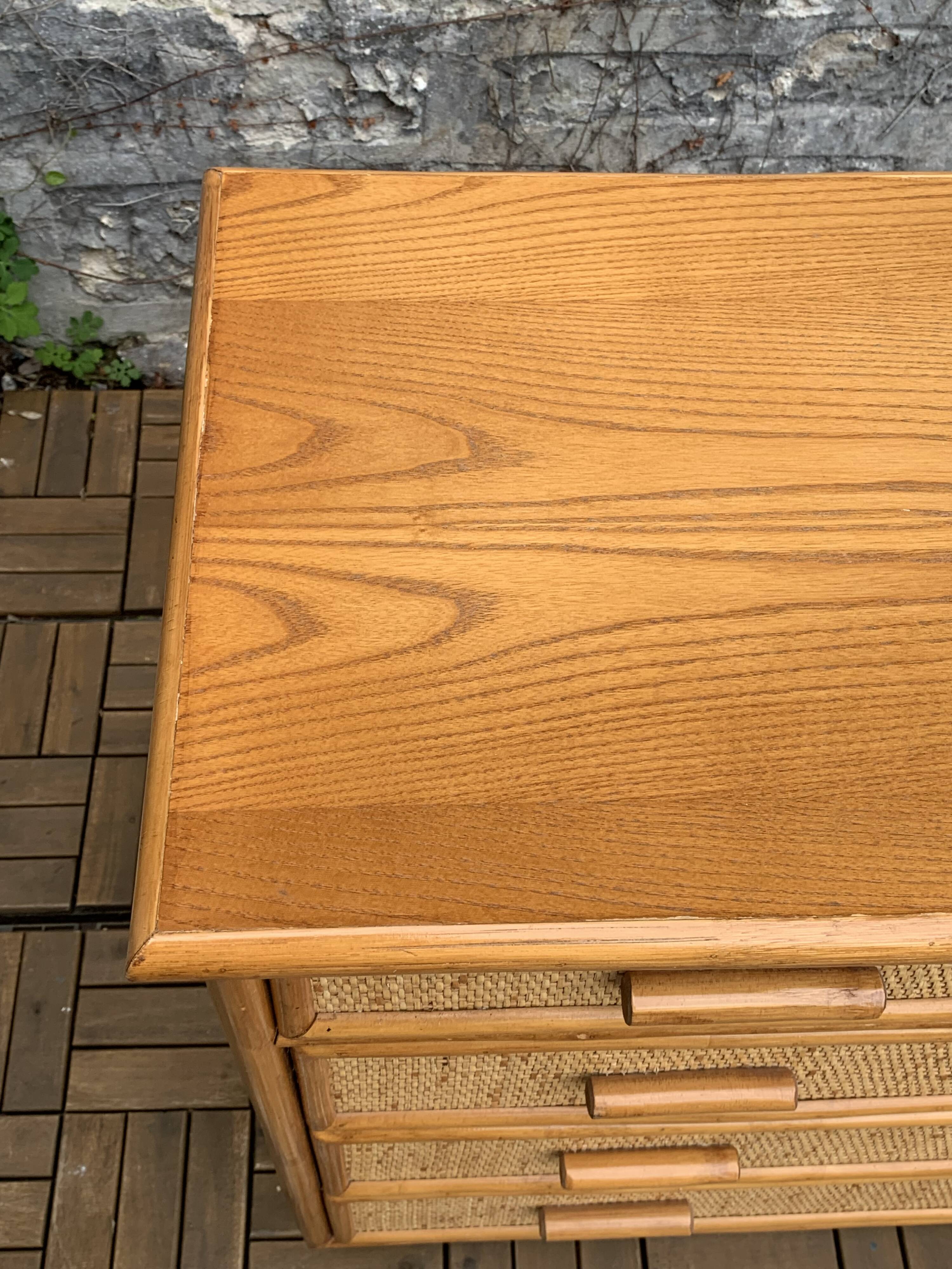 Vintage rattan and woven wicker chest of drawers 1970