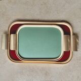 Duo of Art Deco serving trays in gold anodized aluminum and glass - MB Italy