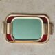 Duo of Art Deco serving trays in gold anodized aluminum and glass - MB Italy