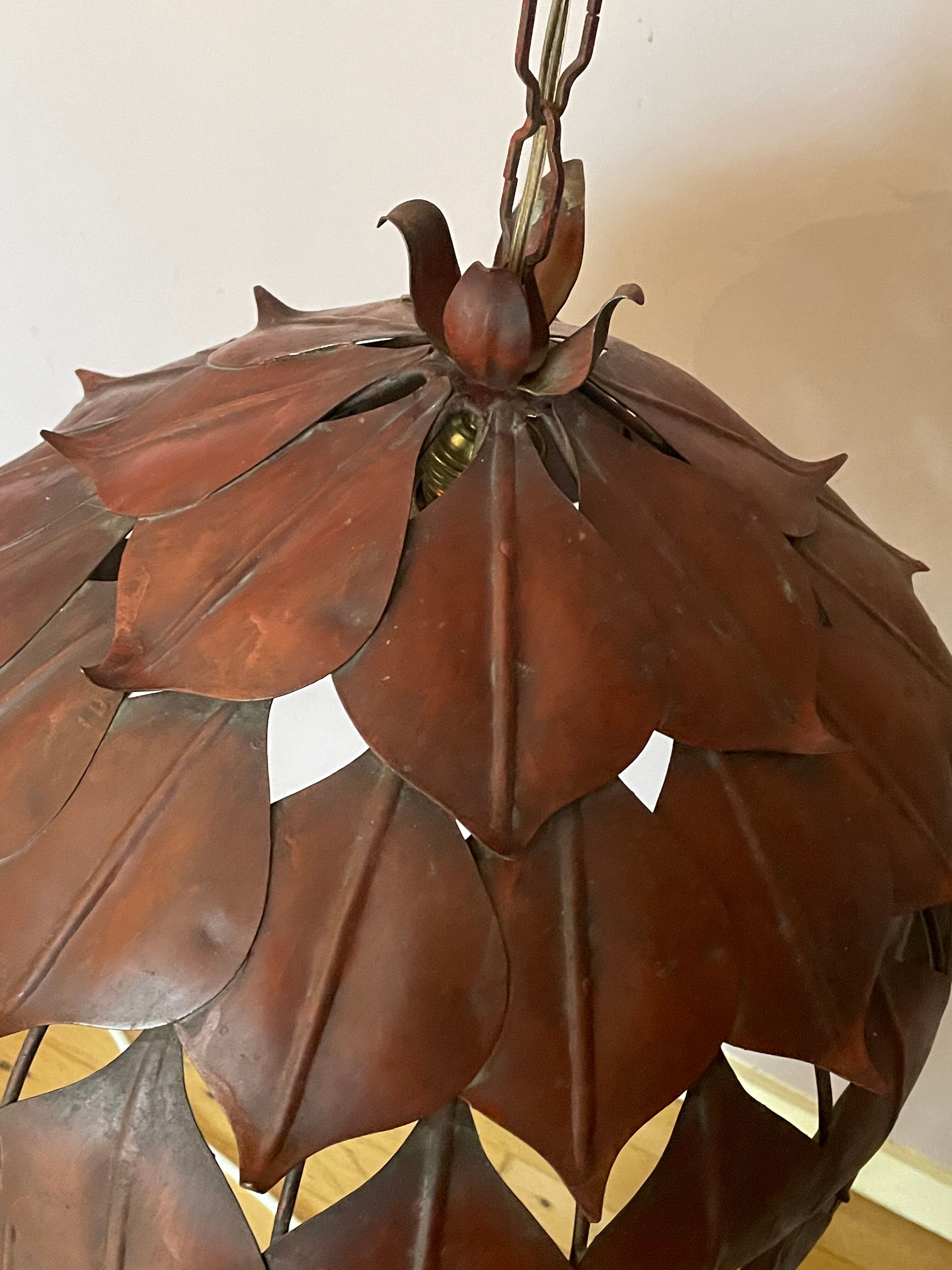 1970s metal chandelier Hans Kogl leaf patterns