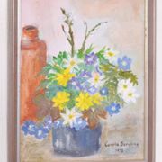 Huile sur toile originale suédoise – « Vase de fleurs » par Carola Bergling