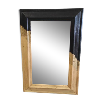 Miroir ancien, noir feuille d'or et bois naturel