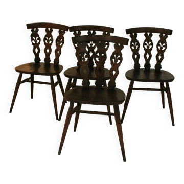 Set of 4 ercol english fleur-de-lis chairs 1960