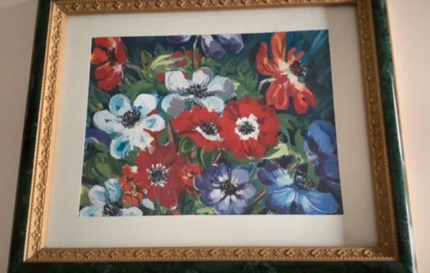 Framed painting 35X28 cm Anemones