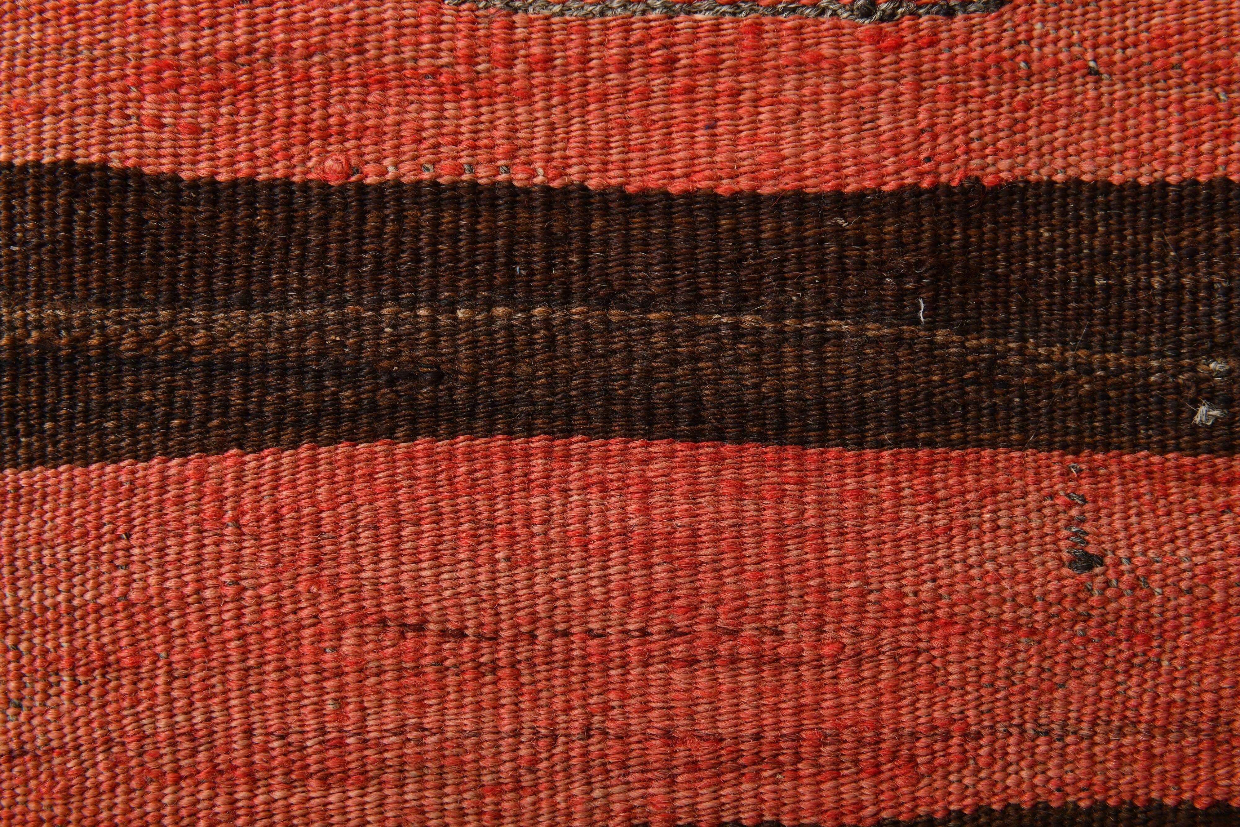 Turkish Red & Brown Striped Vintage Kilim Rug, 87x127Cm