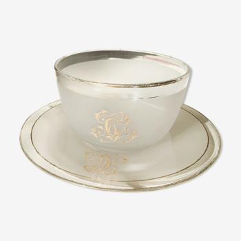 Night service bowl and saucer monogrammed glass