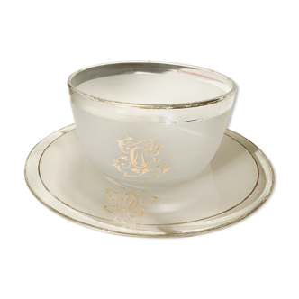 Night service bowl and saucer monogrammed glass