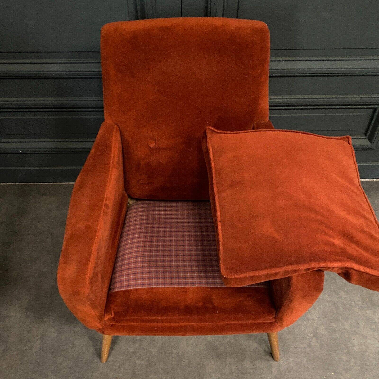 Pair of Scandinavian work armchairs from the 60s in velvet and compass legs