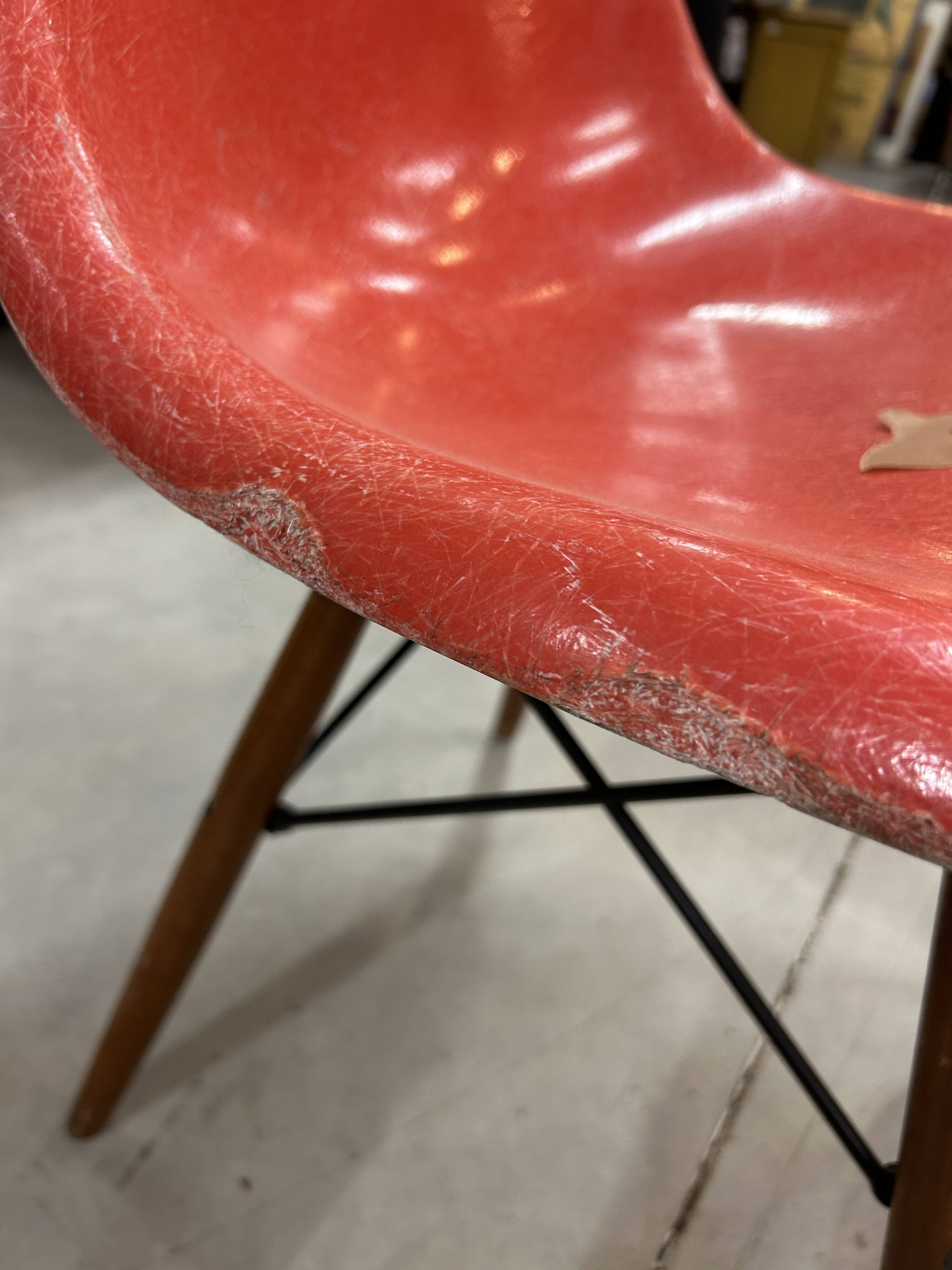 Set of 6 vintage red DSW chairs by Charles and Ray Eames
