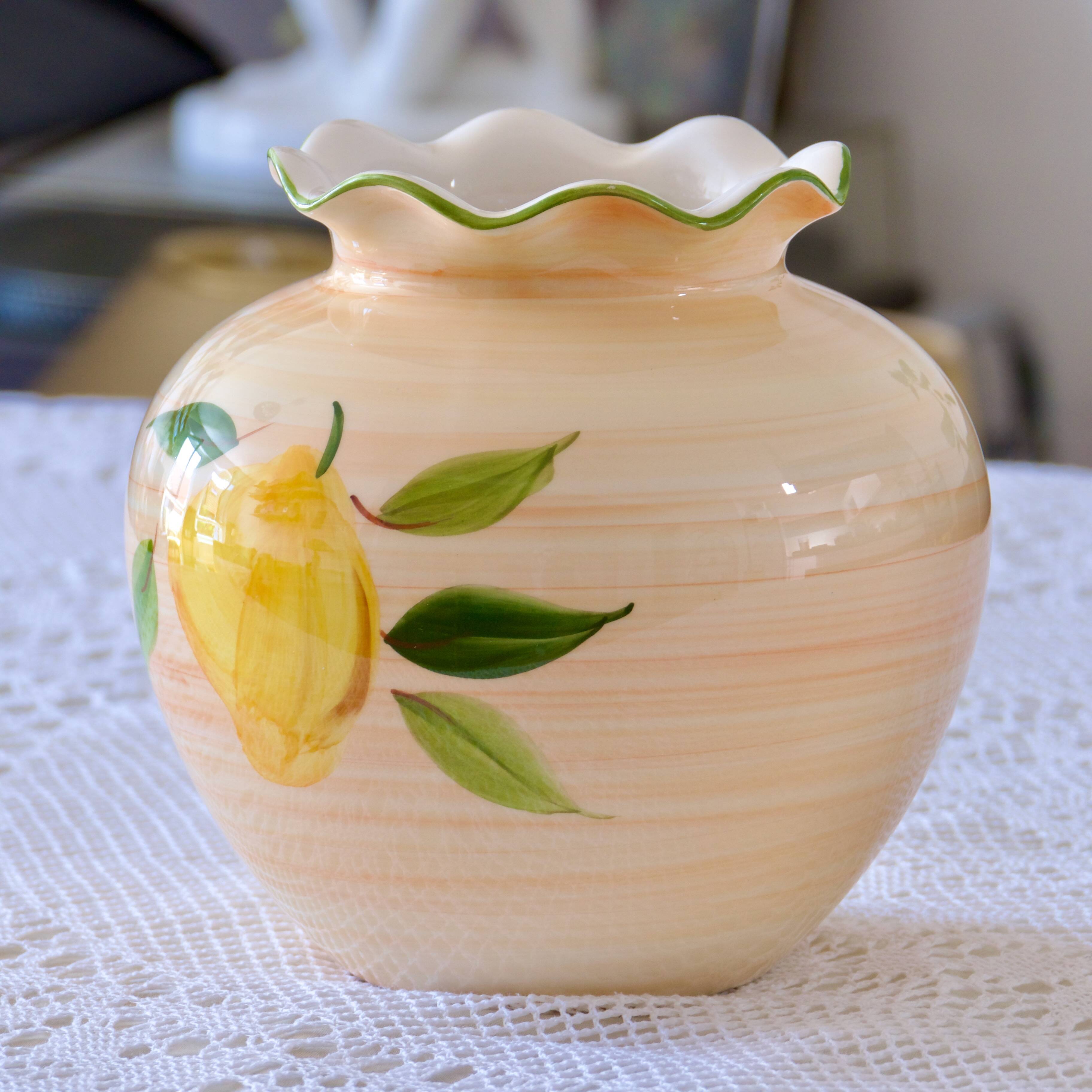 Vase boule vintage à décor de citron