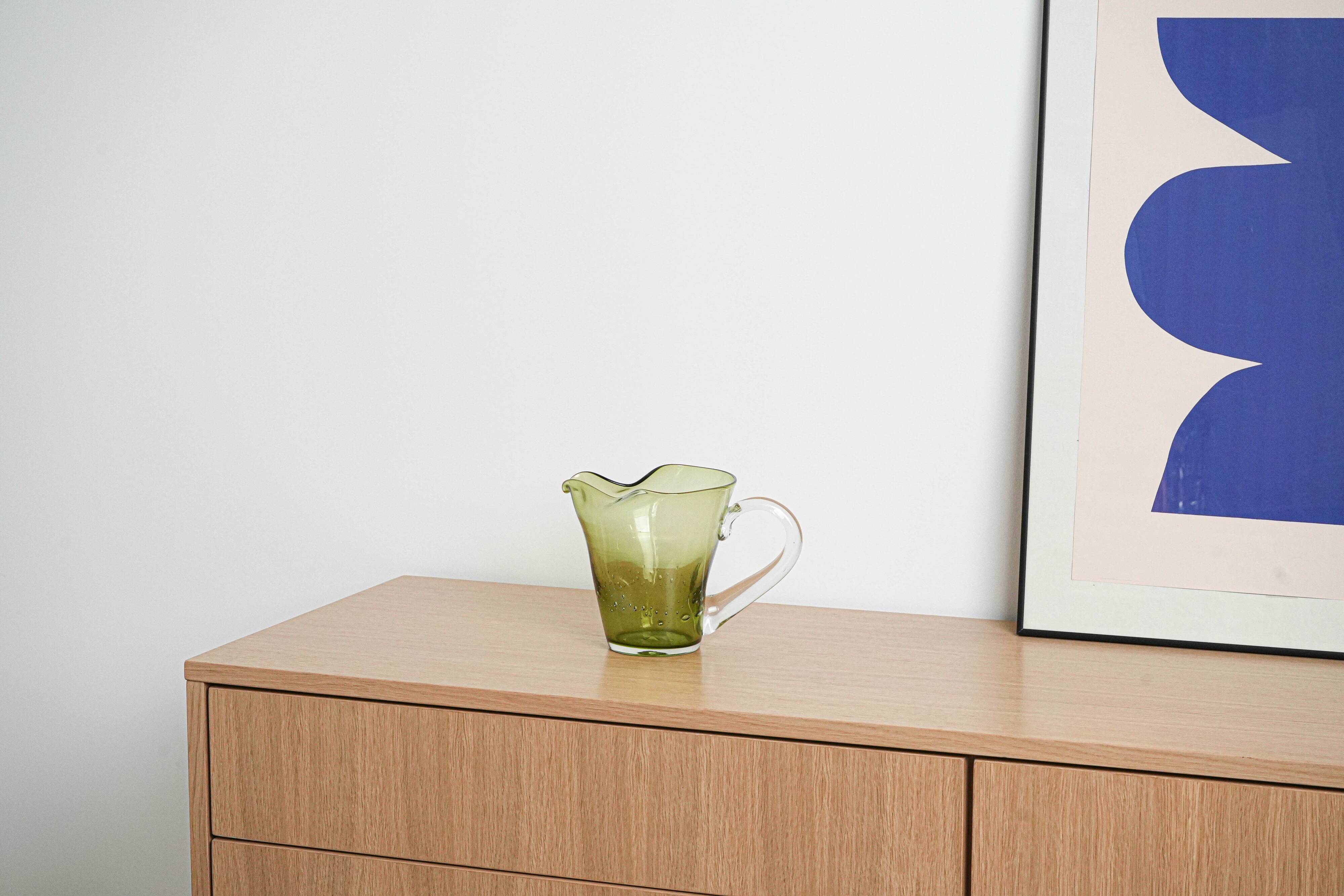 Olive green glass jug, Italian design, 1960s, made in Italy